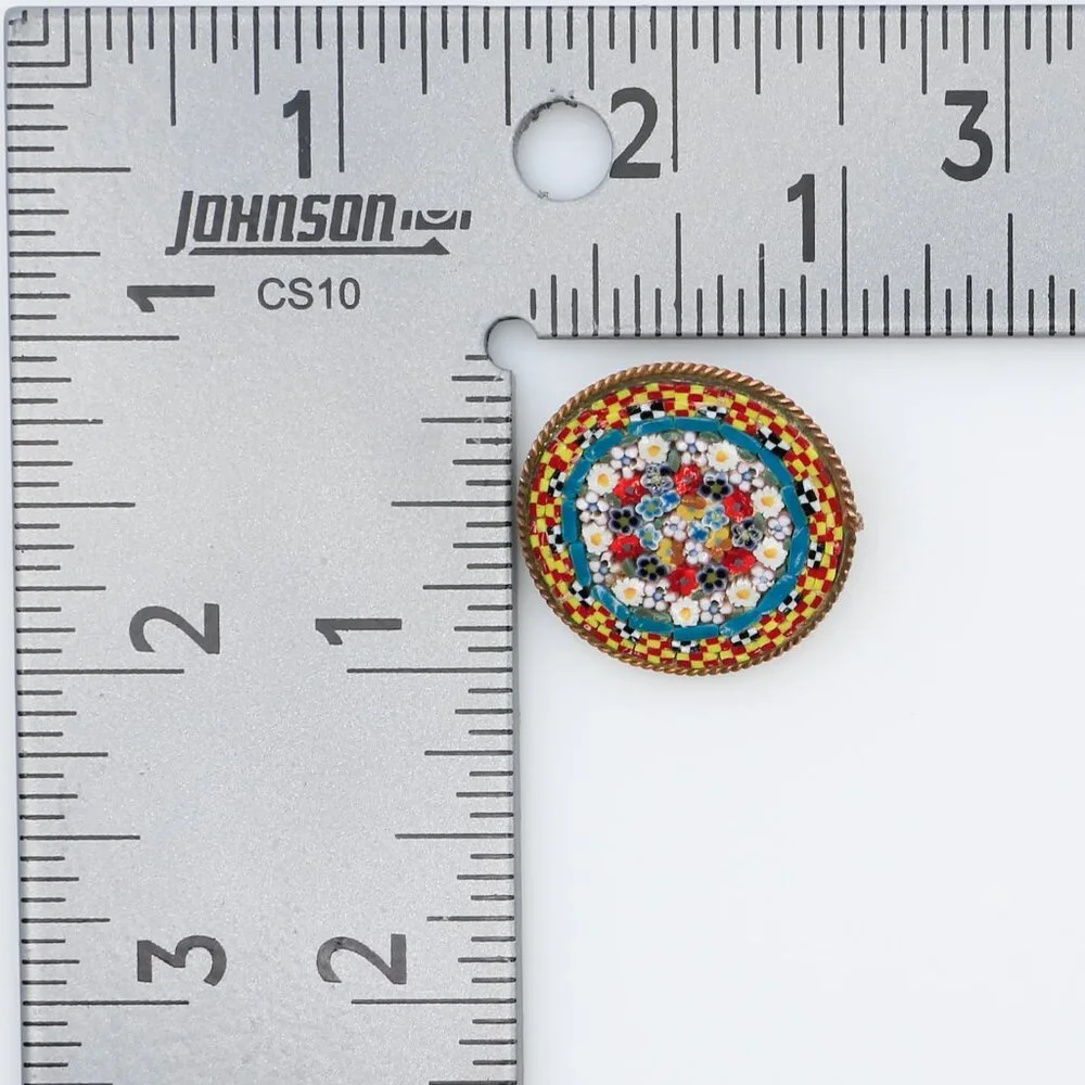 Antique Early Art Deco Italian Tiny Micromosaic Detail Floral Glass Brooch 1920s